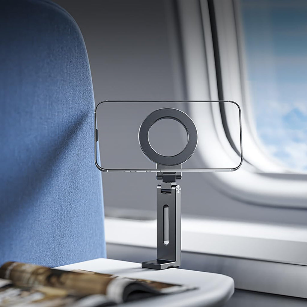 Aaoera for Magsafe Airplane Phone HolderAirplane Travel EssentialsPlane Phone HolderAirplane Phone MountTravel Phone StandFlight EssentialsMagnetic Aluminum Phone Holder for Airplane(Gray)
