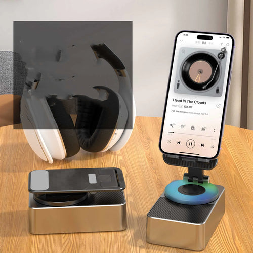 2-in-1 Rotating Phone Stand & Speaker — Foldable & Portable